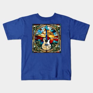 Blue Bordered Guitar Stained Glass Kids T-Shirt